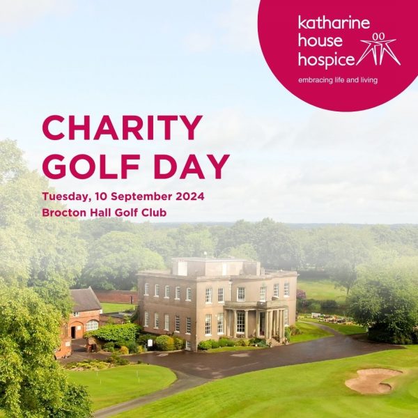 Background image of Brocton Hall Golf Club. Text: Charity Golf Day. Tuesday, 10 September 2024. Brocton Hall Golf Club.