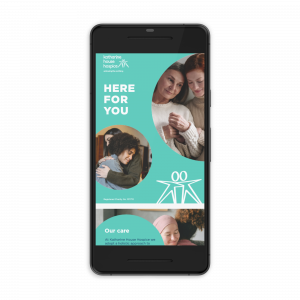 Visual mockup of a mobile displaying hospice information on a PDF, viewed on a smartphone screen.