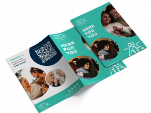 Visual mockup of our hospice leaflet featuring comforting imagery and informative text about Katharine House Hospice care services.