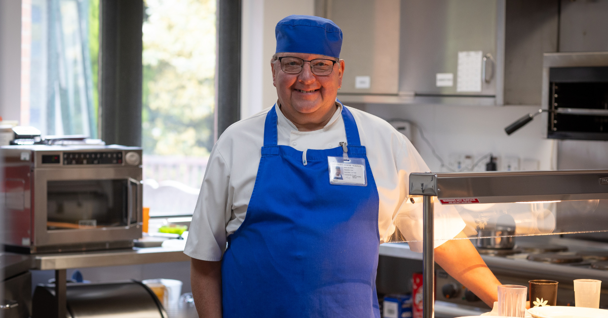 Gary Nicklin in the hospice kitchen preparing lunch